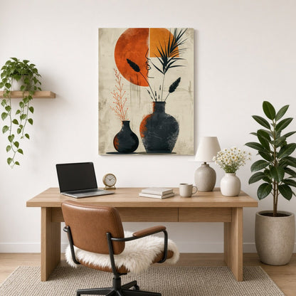 Embrace the elegance of minimalism with this striking art print featuring two terracotta vases for Home Office