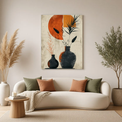 Embrace the elegance of minimalism with this striking art print featuring two terracotta vases for Living Room