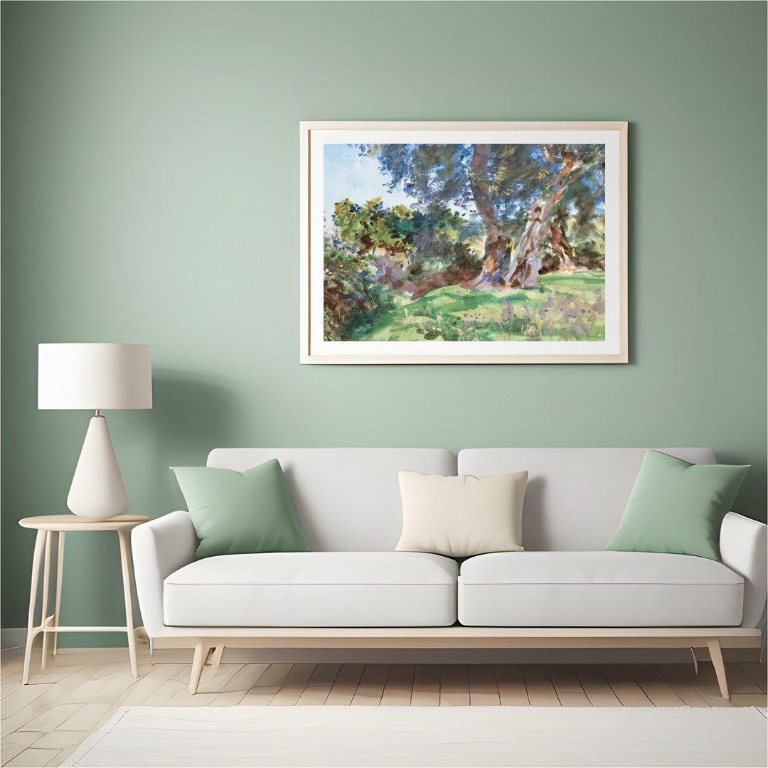 Immerse yourself in nature's serenity with this exquisite watercolor landscape. The delicate for Hall