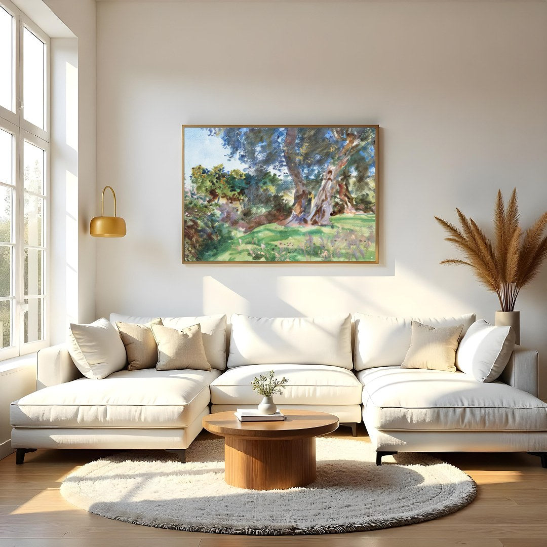 Immerse yourself in nature's serenity with this exquisite watercolor landscape. The delicate for Living Room