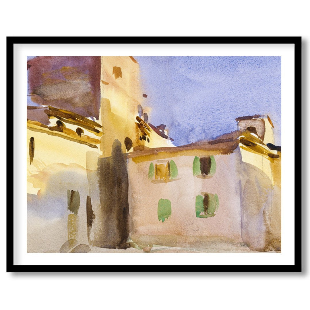 Immerse yourself in the serene beauty of this watercolor depicting a sun-drenched Tuscan village. for sanctuary