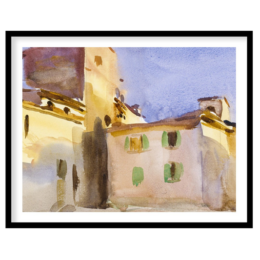 Immerse yourself in the serene beauty of this watercolor depicting a sun-drenched Tuscan village. for sanctuary