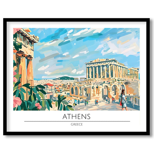 Capture the historical charm of Athens with this vibrant art piece, showcasing iconic landmarks for sweet-home
