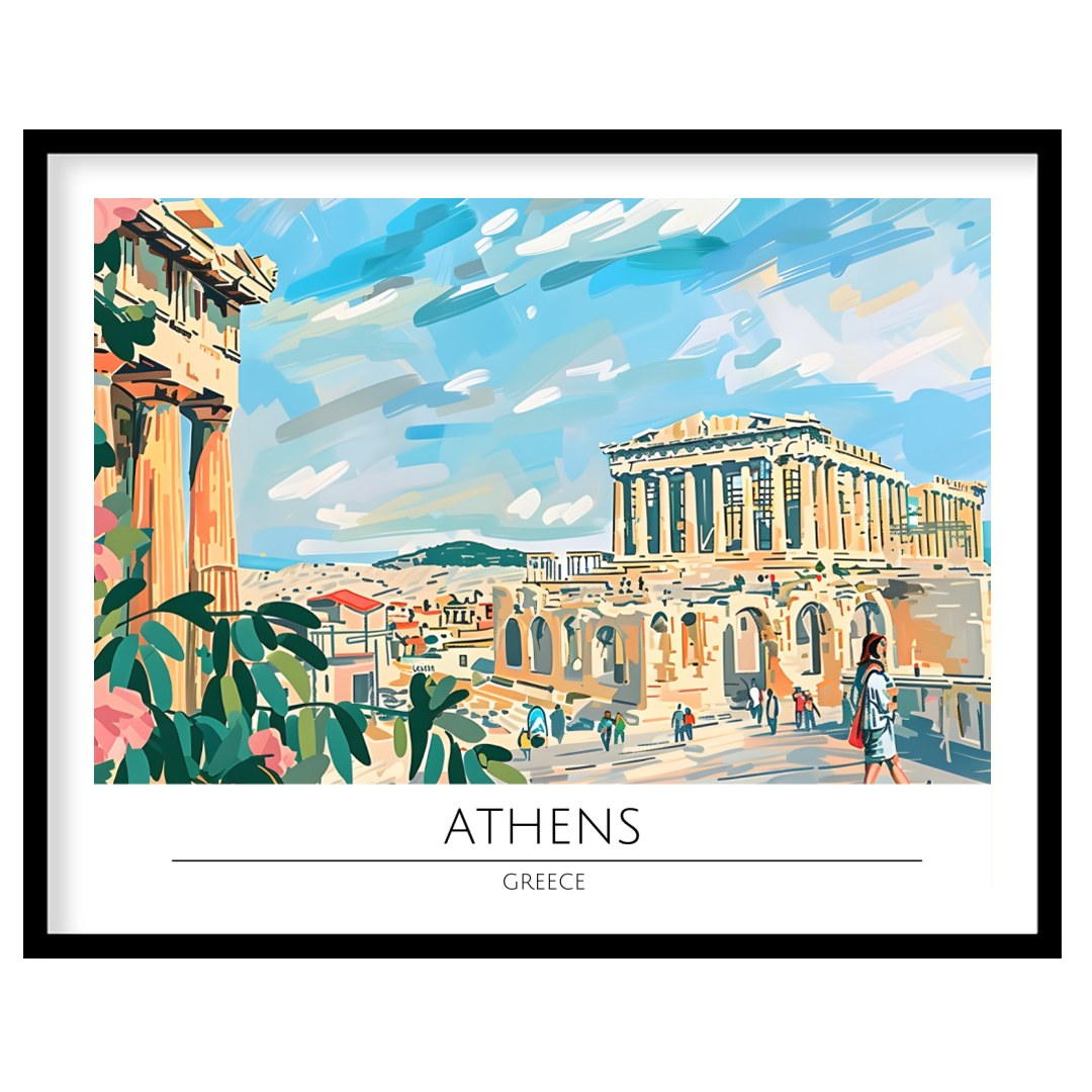 Capture the historical charm of Athens with this vibrant art piece, showcasing iconic landmarks for sweet-home