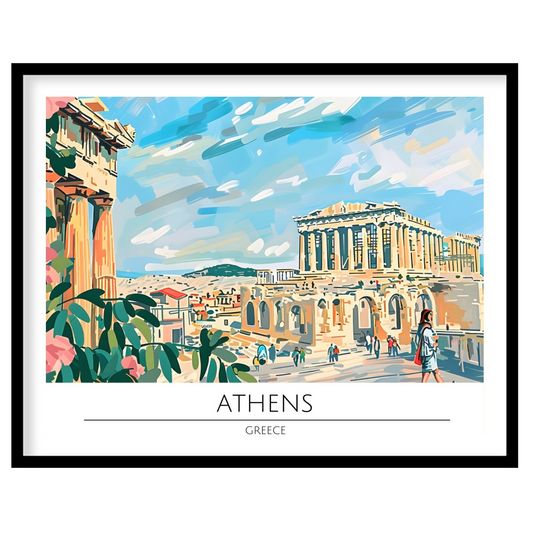 Capture the historical charm of Athens with this vibrant art piece, showcasing iconic landmarks for sweet-home