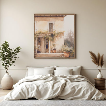 Capture the serenity and warmth of a sun-kissed villa with this exquisite watercolor painting. Its for Bedroom