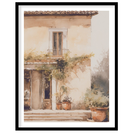 Capture the serenity and warmth of a sun-kissed villa with this exquisite watercolor painting. Its for living-space