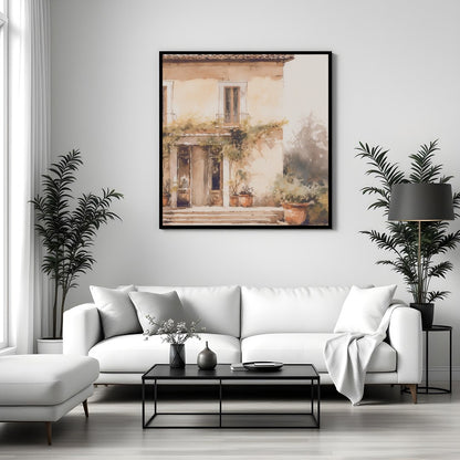 Capture the serenity and warmth of a sun-kissed villa with this exquisite watercolor painting. Its for Sitting Area