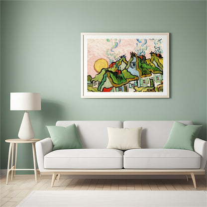 Immerse yourself in the rustic charm of a sunlit village with this captivating wall art piece. The for Hall