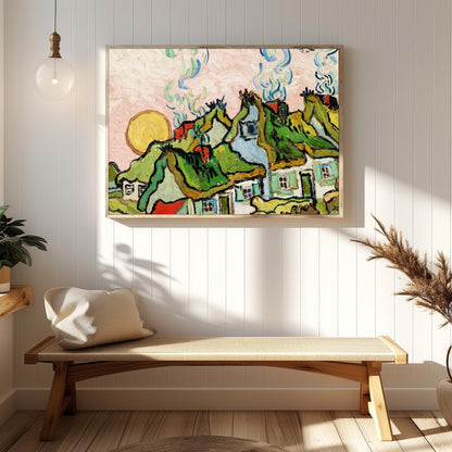 Immerse yourself in the rustic charm of a sunlit village with this captivating wall art piece. The for Hallway