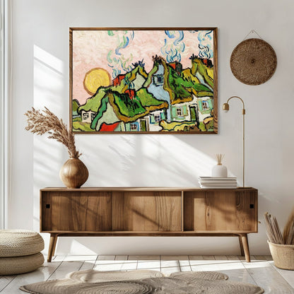 Immerse yourself in the rustic charm of a sunlit village with this captivating wall art piece. The for Sitting Area