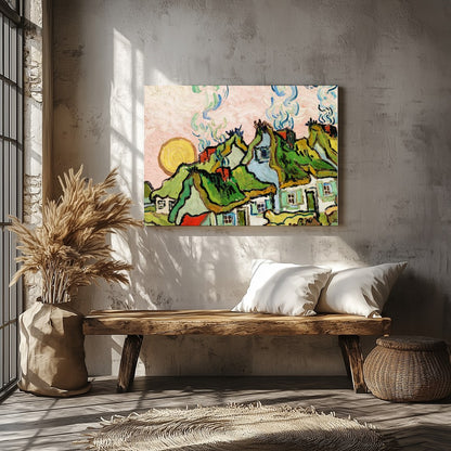 Immerse yourself in the rustic charm of a sunlit village with this captivating wall art piece. The for Veranda