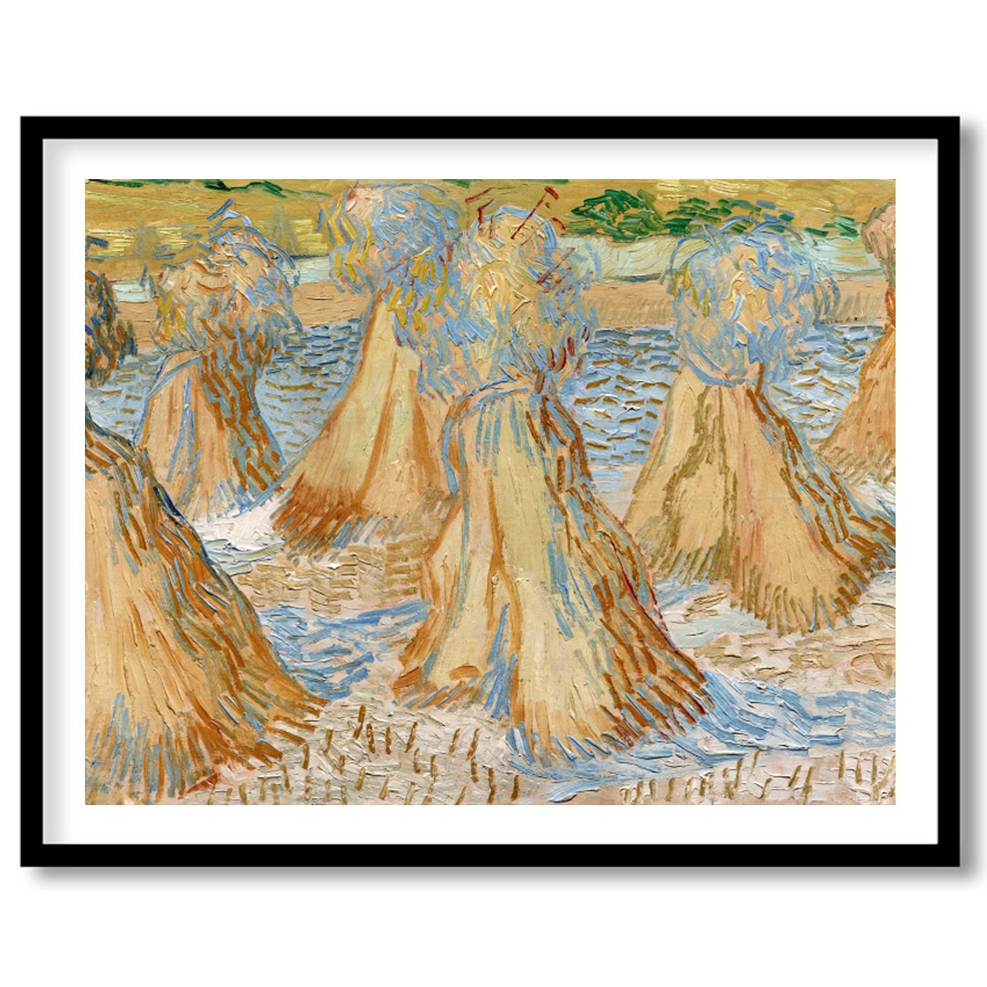 Experience the rustic charm of rural landscapes with 'Sunlit Wheat Sheaves Dance'. This artwork for interior