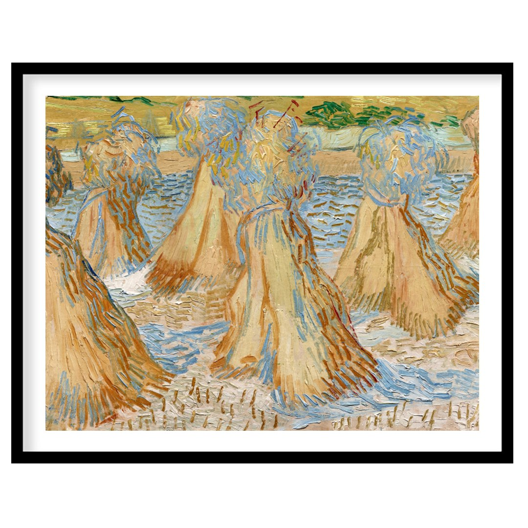Experience the rustic charm of rural landscapes with 'Sunlit Wheat Sheaves Dance'. This artwork for interior
