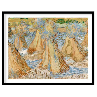 Experience the rustic charm of rural landscapes with 'Sunlit Wheat Sheaves Dance'. This artwork for interior