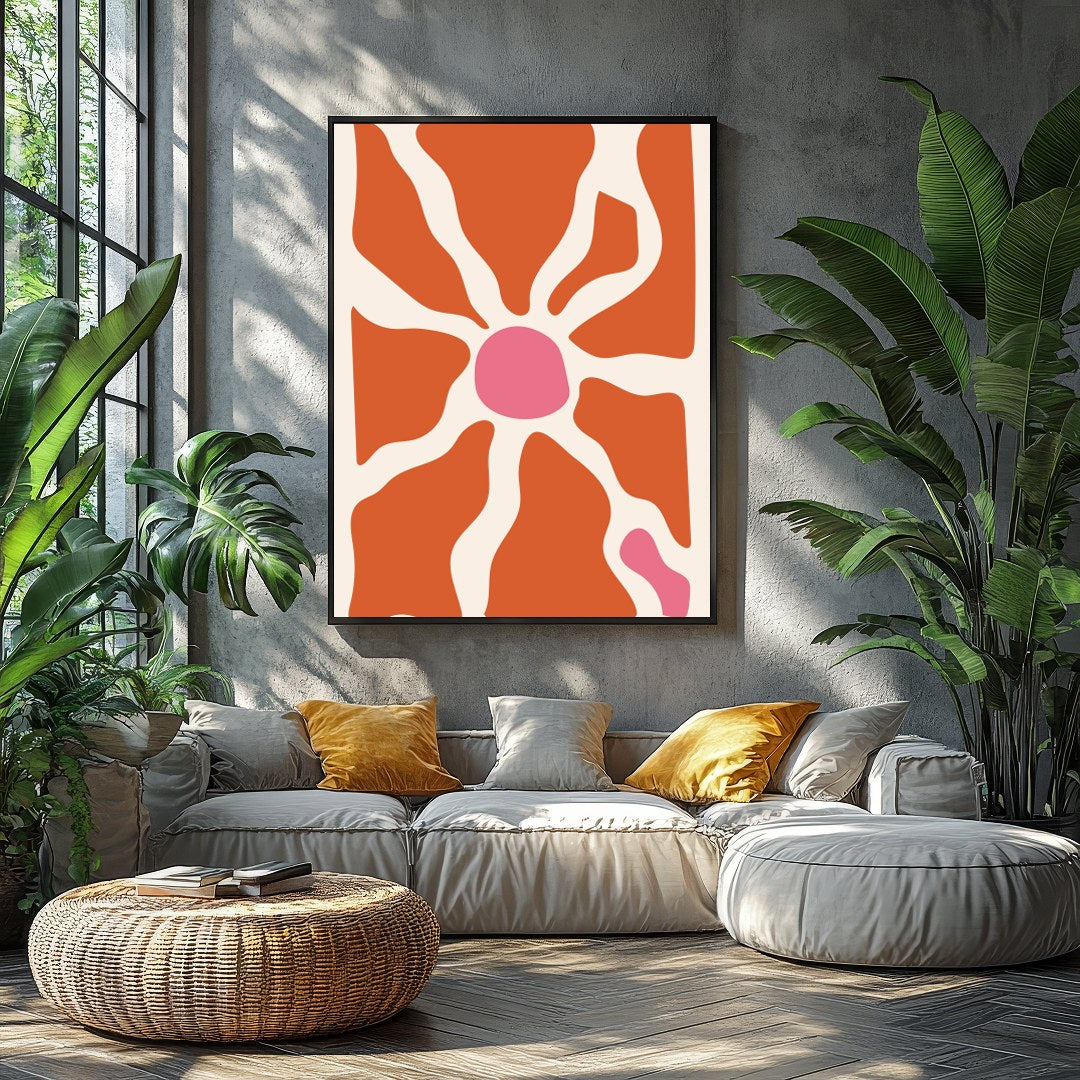Elevate your space with this unique abstract piece, featuring terracotta and pink hues that conjure for Balcony