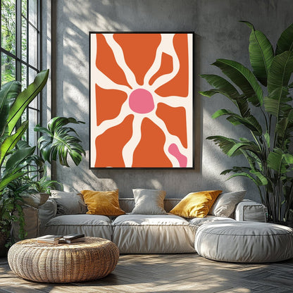 Elevate your space with this unique abstract piece, featuring terracotta and pink hues that conjure for Balcony