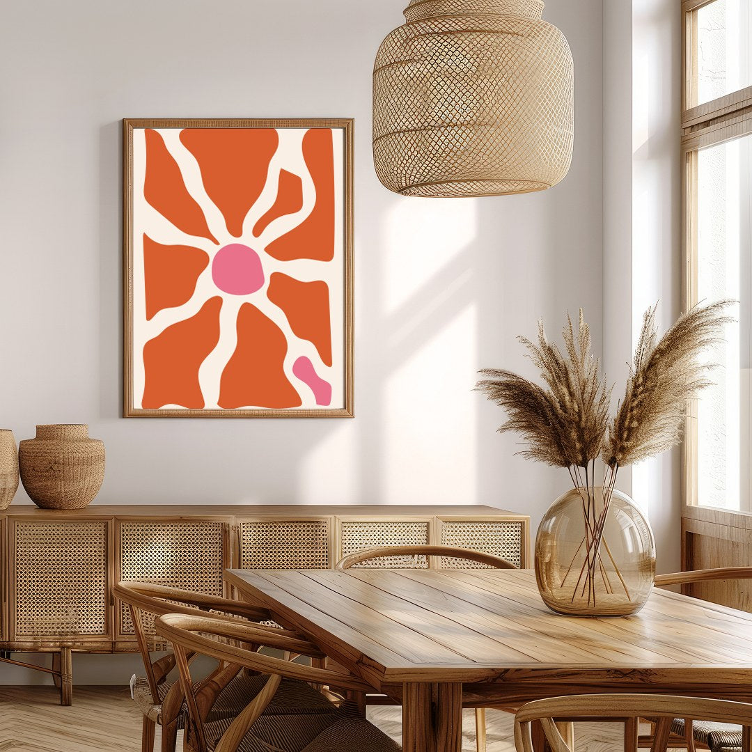 Elevate your space with this unique abstract piece, featuring terracotta and pink hues that conjure for Extra Kitchen