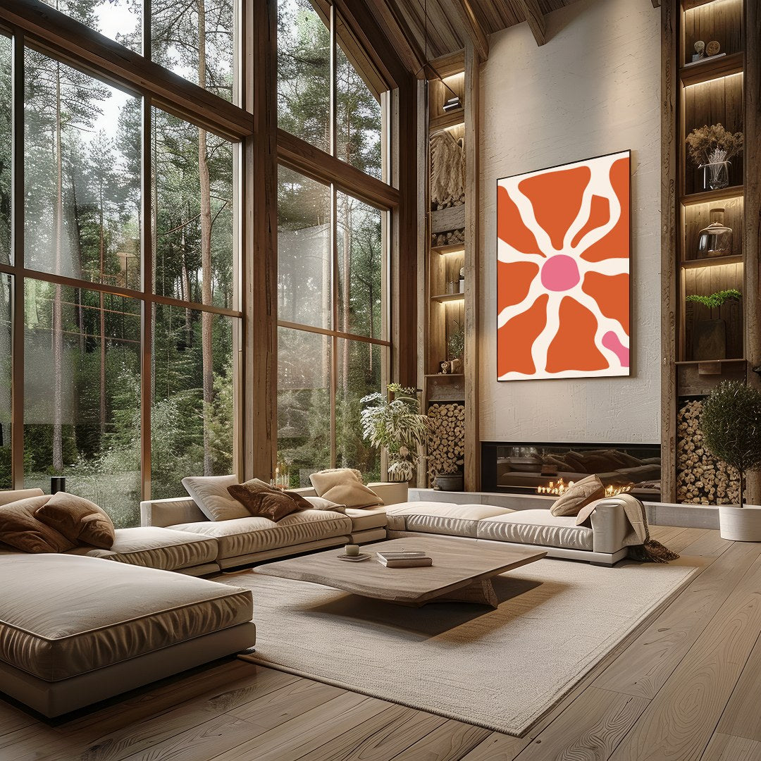 Elevate your space with this unique abstract piece, featuring terracotta and pink hues that conjure for Living Room