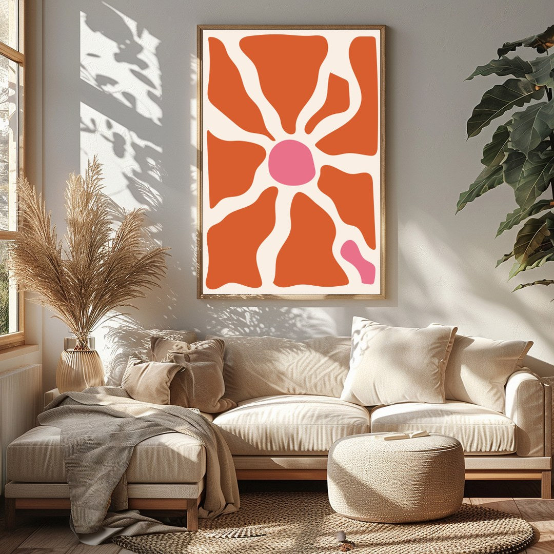 Elevate your space with this unique abstract piece, featuring terracotta and pink hues that conjure for Sitting Area