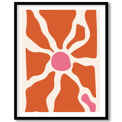 Elevate your space with this unique abstract piece, featuring terracotta and pink hues that conjure for space