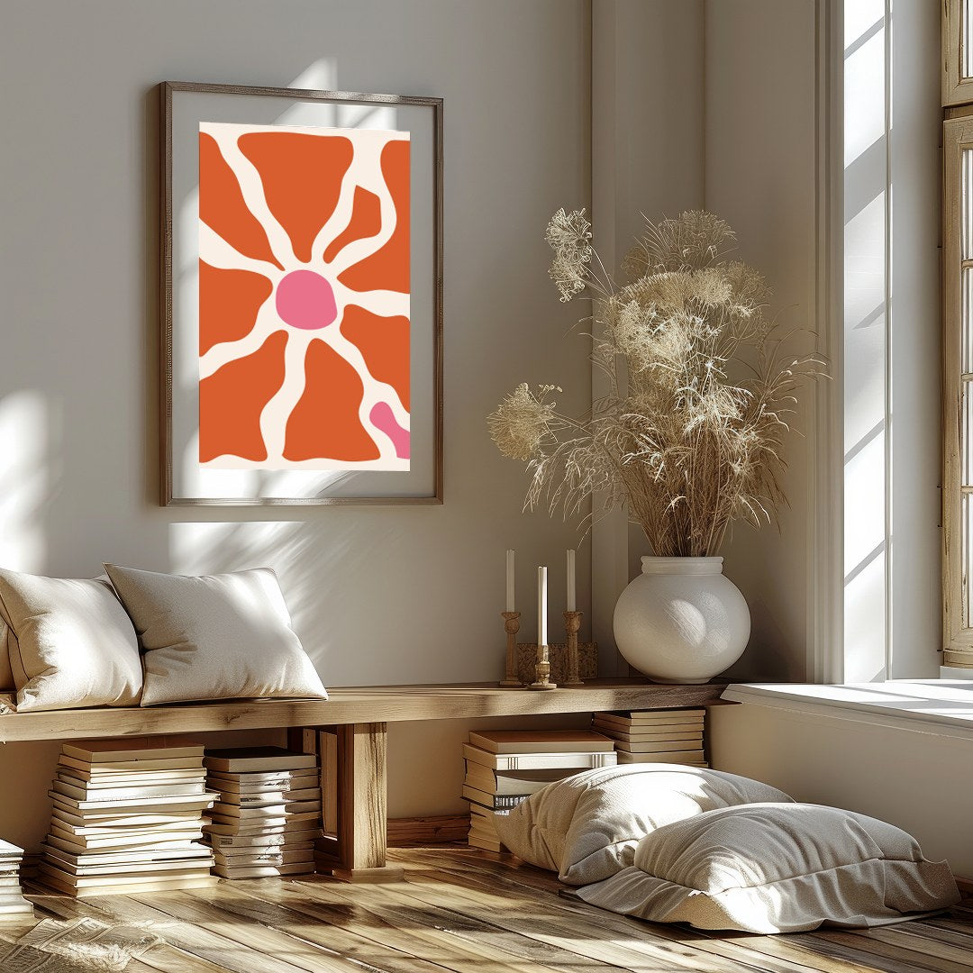 Elevate your space with this unique abstract piece, featuring terracotta and pink hues that conjure for sweet-home