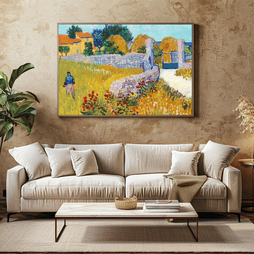 This captivating artwork captures the serene beauty of rural life, featuring vibrant yellows and for Family Room