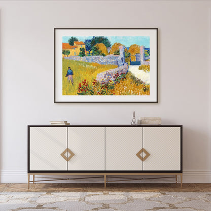 This captivating artwork captures the serene beauty of rural life, featuring vibrant yellows and for Foyer