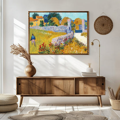 This captivating artwork captures the serene beauty of rural life, featuring vibrant yellows and for Sitting Area