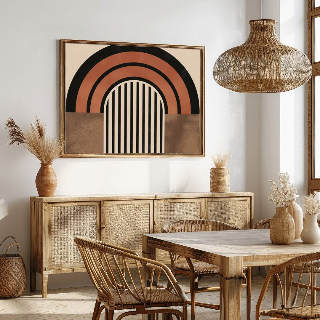 Embrace the harmony of modern minimalism with this captivating abstract artwork. Featuring bold for Dining