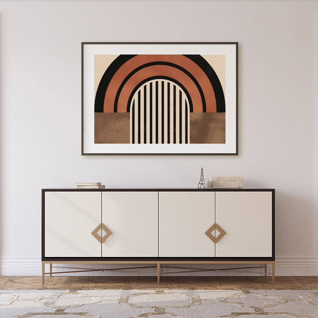 Embrace the harmony of modern minimalism with this captivating abstract artwork. Featuring bold for Foyer