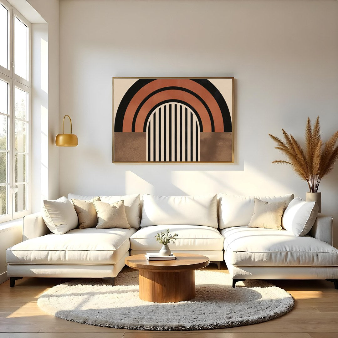 Embrace the harmony of modern minimalism with this captivating abstract artwork. Featuring bold for Living Room