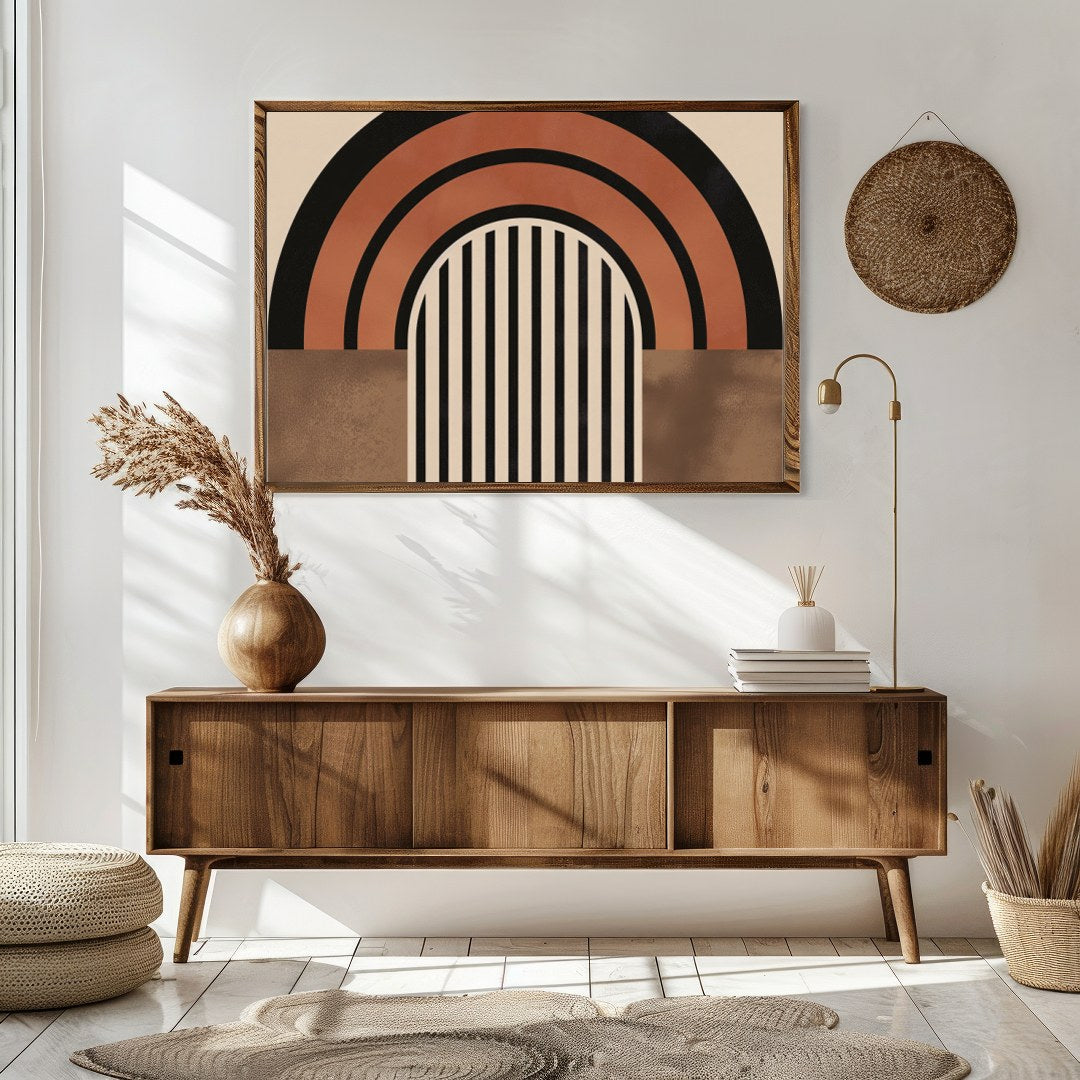Embrace the harmony of modern minimalism with this captivating abstract artwork. Featuring bold for Sitting Area