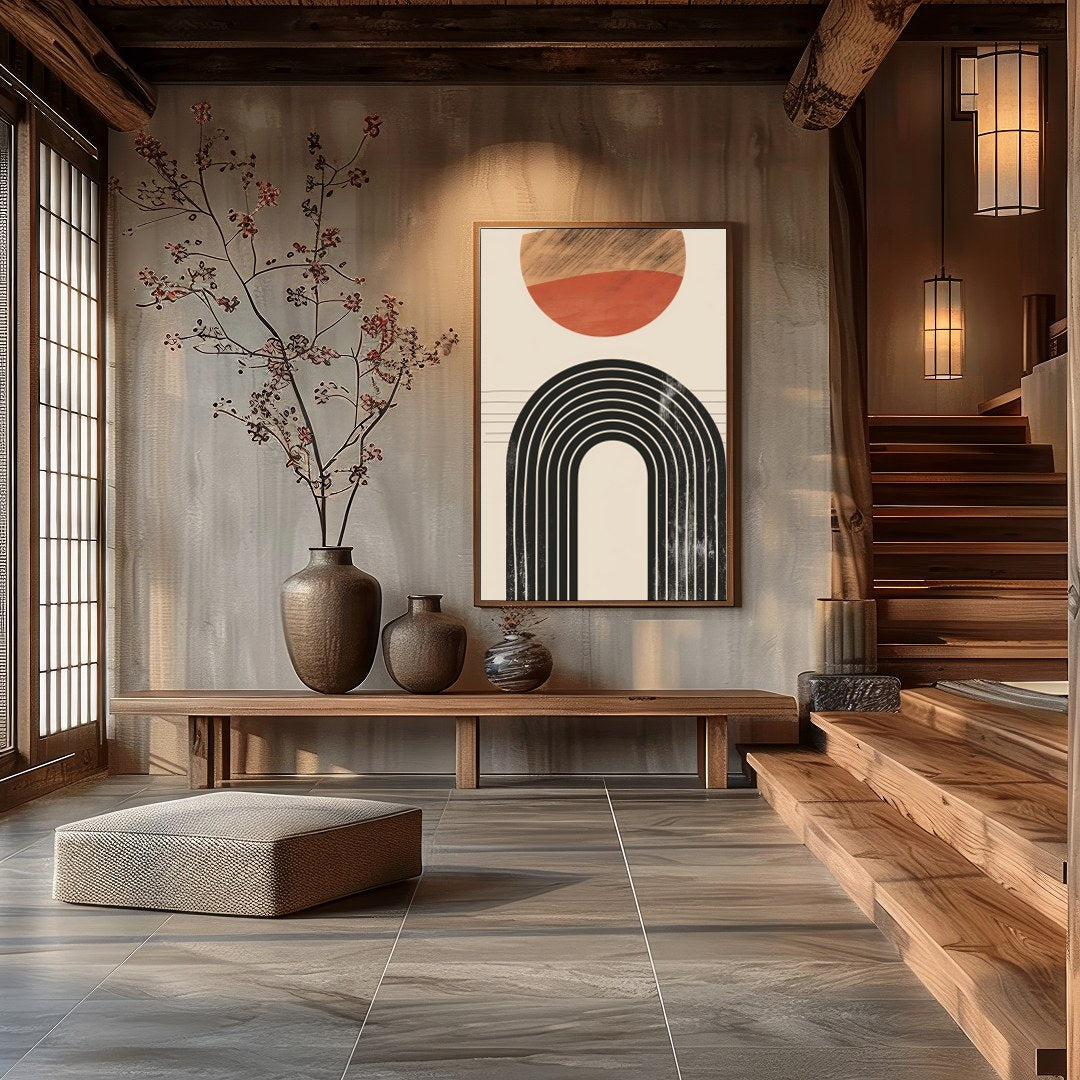 Elevate your space with this captivating minimalist artwork featuring a balanced composition of for Hall