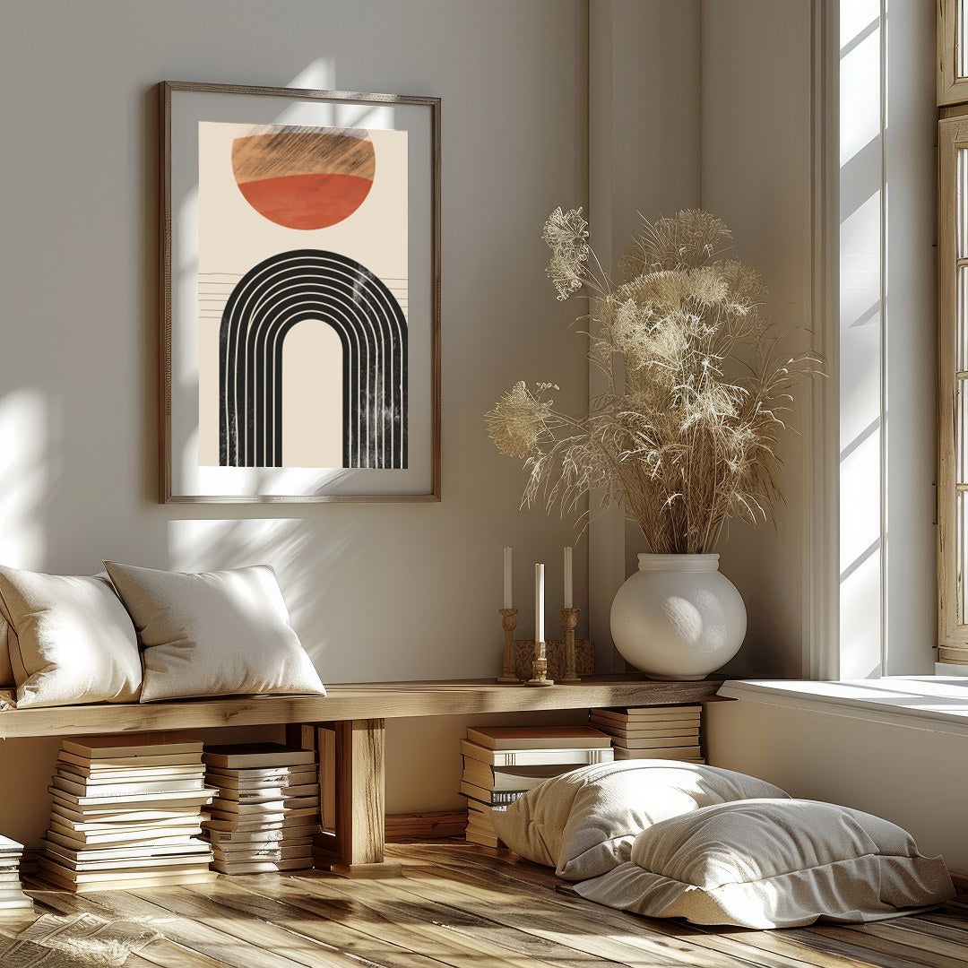 Elevate your space with this captivating minimalist artwork featuring a balanced composition of for living-space