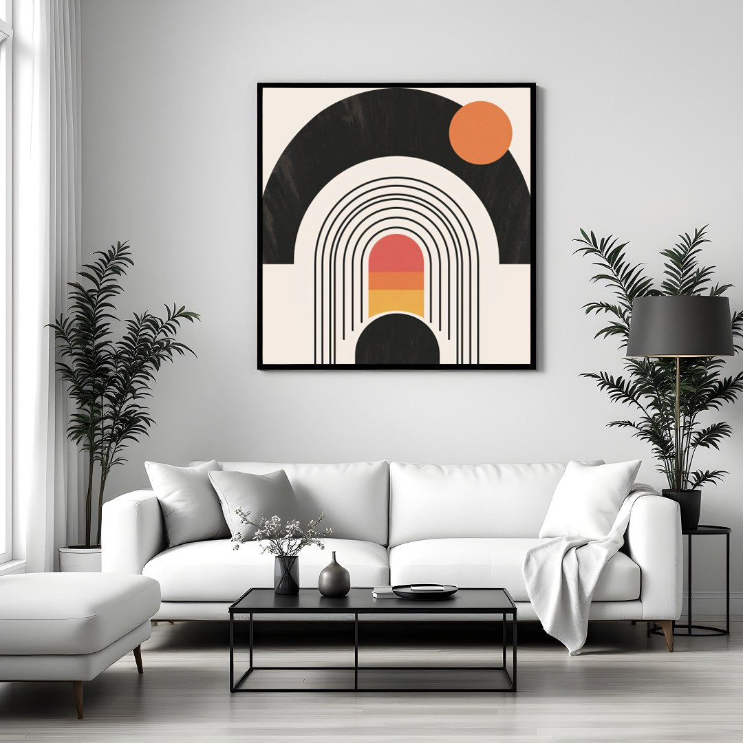 Experience a blend of modern design with this vibrant geometric wall art featuring concentric for Sitting Area