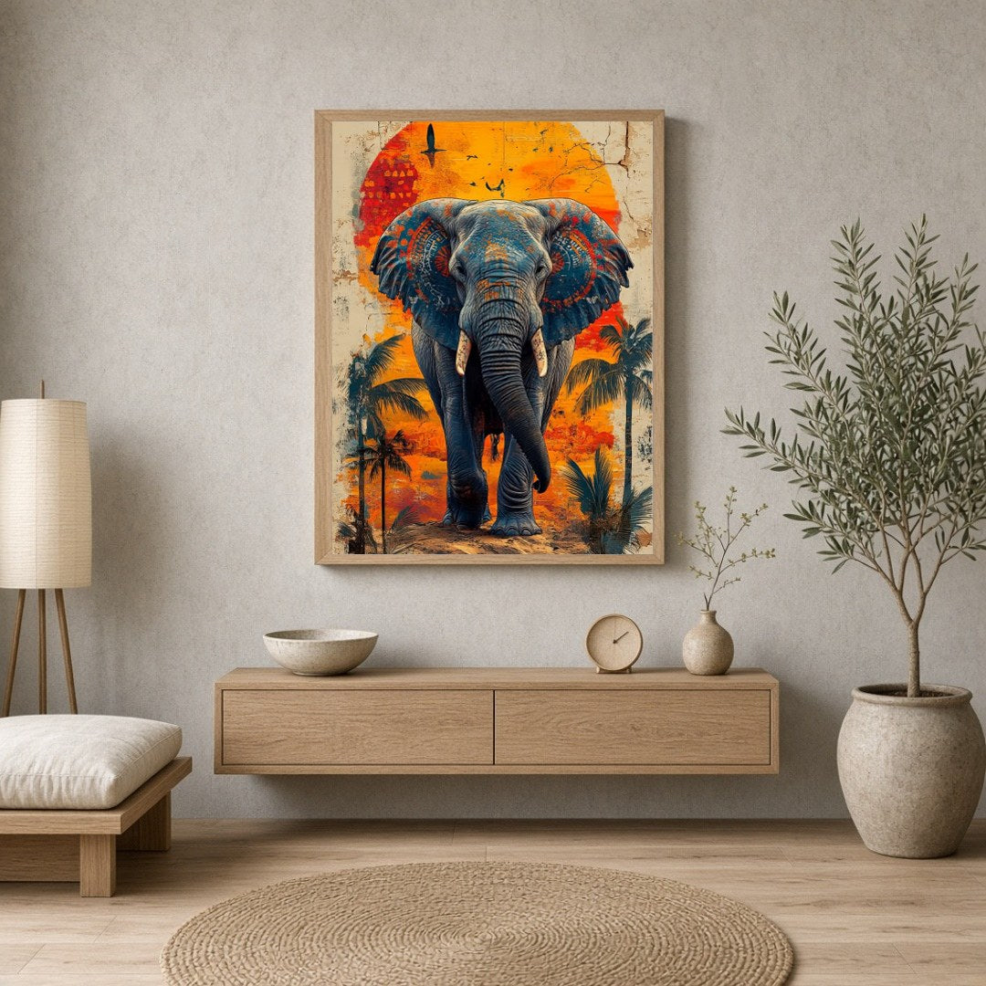 Immerse yourself in the captivating beauty of this artwork, where a majestic elephant stands for Entrance