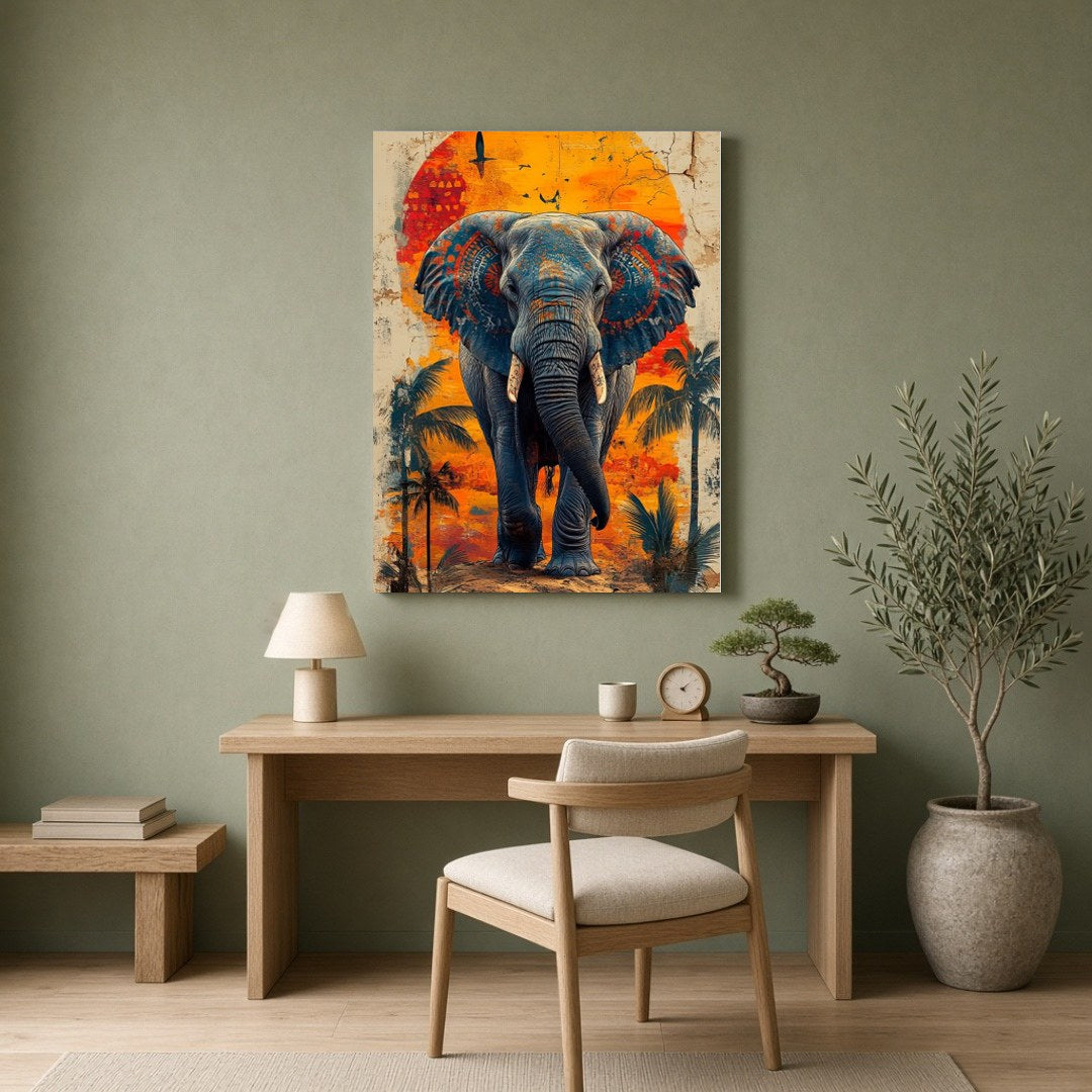 Immerse yourself in the captivating beauty of this artwork, where a majestic elephant stands for Home Office