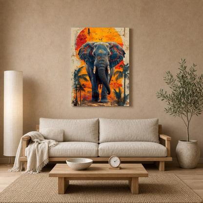Immerse yourself in the captivating beauty of this artwork, where a majestic elephant stands for Living Room