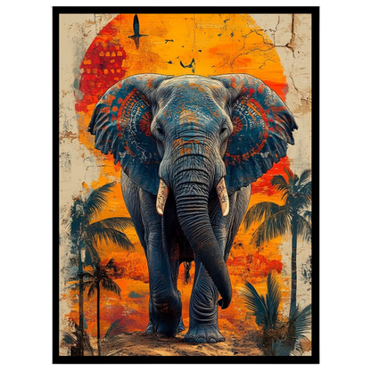 Immerse yourself in the captivating beauty of this artwork, where a majestic elephant stands for living-space