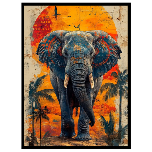 Immerse yourself in the captivating beauty of this artwork, where a majestic elephant stands for living-space