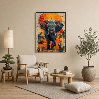 Immerse yourself in the captivating beauty of this artwork, where a majestic elephant stands for Reading Nook