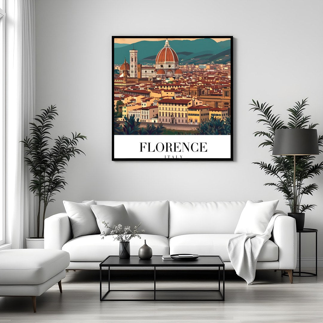 Capture the enchanting beauty of Florence with this stunning wall art featuring the iconic dome of for Sitting Area