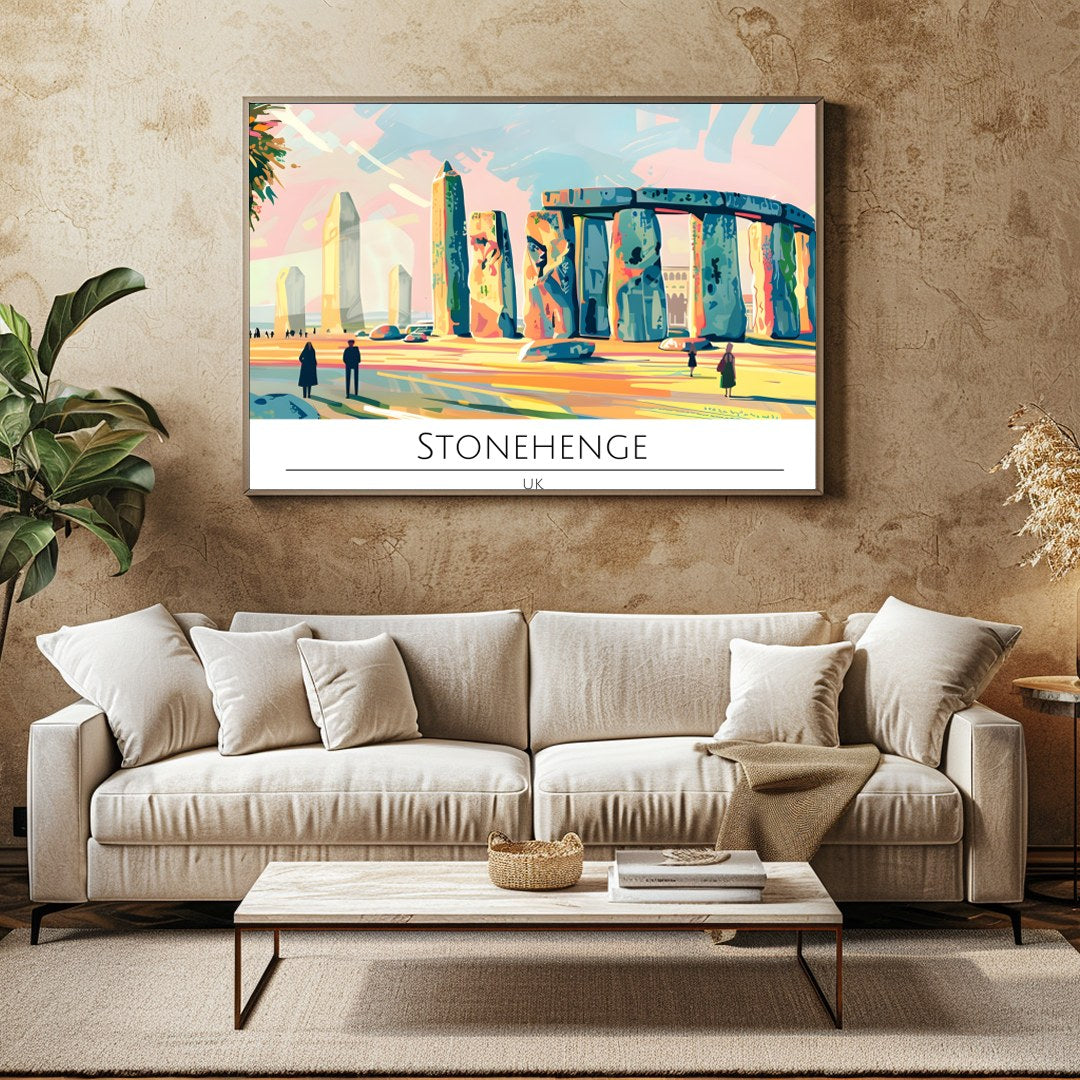 Experience the enchanting allure of Stonehenge captured in vibrant hues with this stunning piece of for Family Room