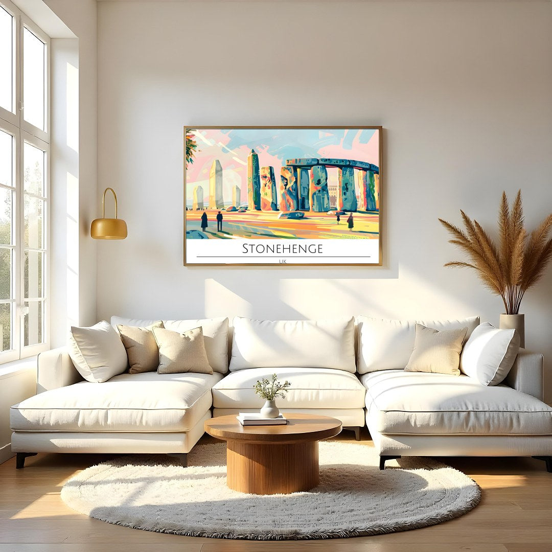 Experience the enchanting allure of Stonehenge captured in vibrant hues with this stunning piece of for Living Room