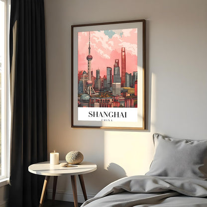 Immerse yourself in the vibrant and bustling energy of Shanghai with this stunning skyline artwork. for Bedroom