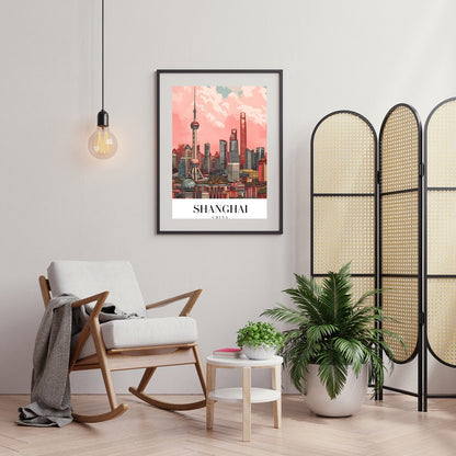 Immerse yourself in the vibrant and bustling energy of Shanghai with this stunning skyline artwork. for Foyer