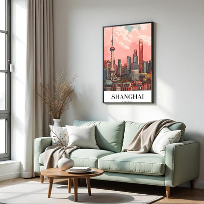 Immerse yourself in the vibrant and bustling energy of Shanghai with this stunning skyline artwork. for Hall