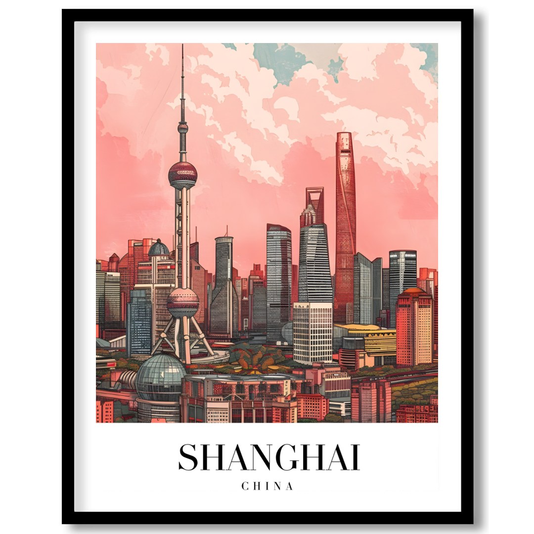 Immerse yourself in the vibrant and bustling energy of Shanghai with this stunning skyline artwork. for hallway