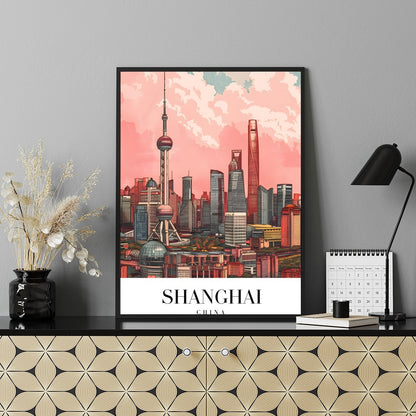 Immerse yourself in the vibrant and bustling energy of Shanghai with this stunning skyline artwork. for Shelf